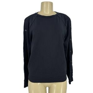 Athleta XS Women SNAPPY SWEATSHIRT Long Sleeve Top Black Crewneck G1